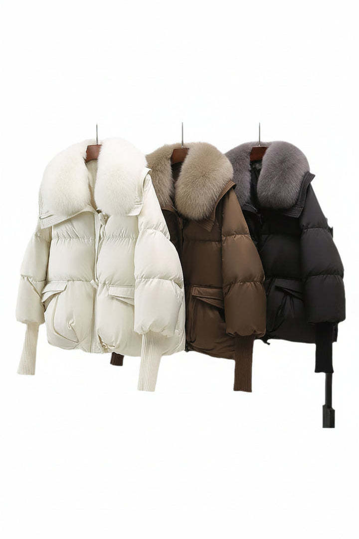 How to Style a Women's Short Puffer Jacket with a Faux-Fur Collar