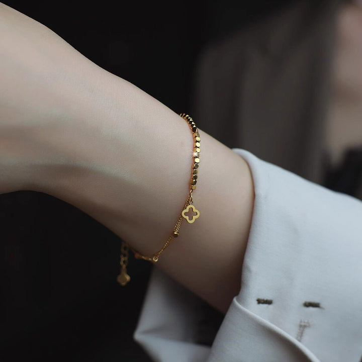 14K gold-plated thick four-leaf clover bracelet