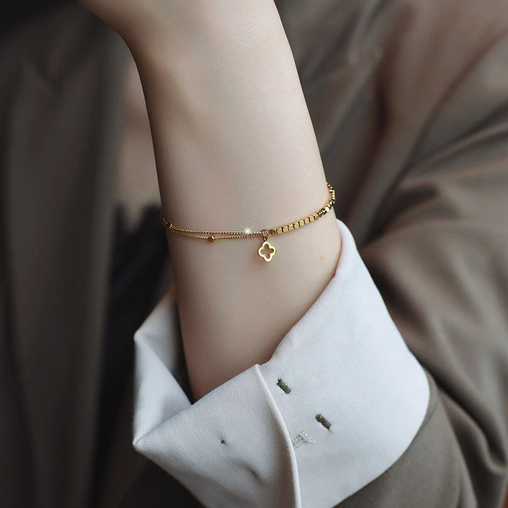 14K gold-plated thick four-leaf clover bracelet