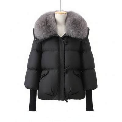 Women's Short Puffer Jacket with Faux-Fur Collar