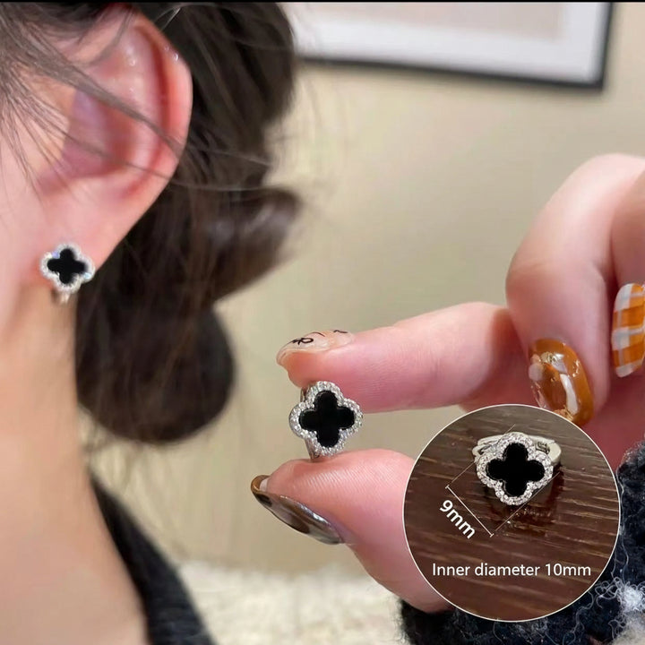 Black Four-Leaf Clover Stud Earrings for Women