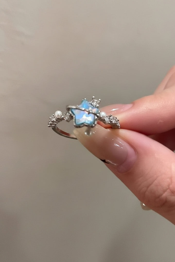 Blue Star & Moon Adjustable Open Ring for Women – detail view 2