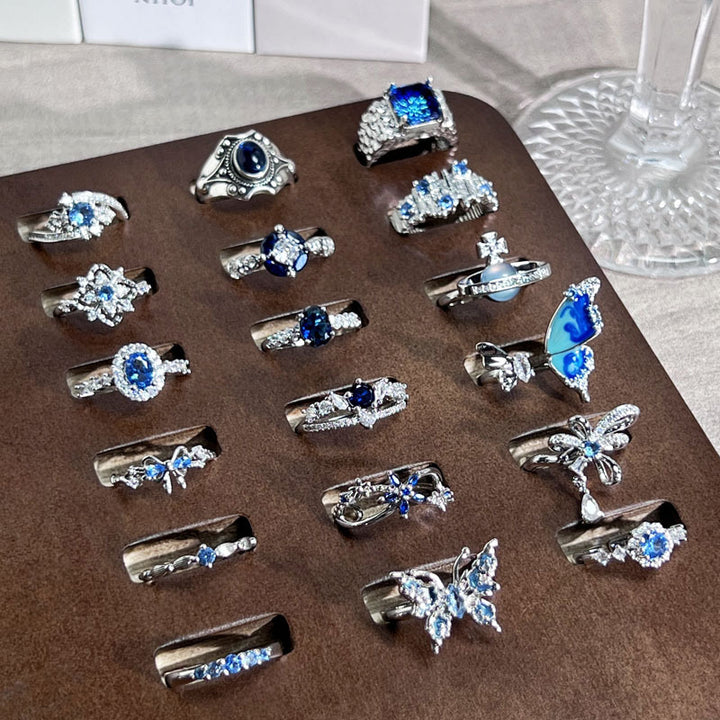 Blue Zircon Adjustable Open Ring for Women
