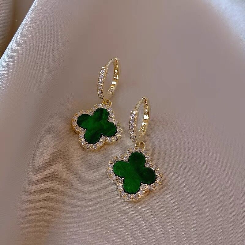 Four-Leaf Clover Gold-Plated Zircon Earrings for Women