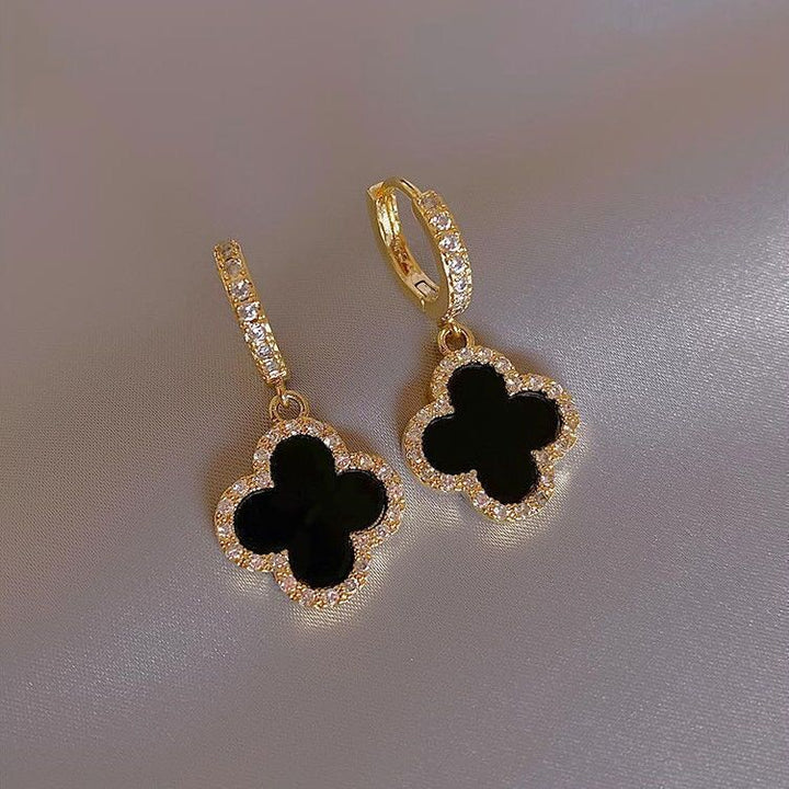 Four-Leaf Clover Gold-Plated Zircon Earrings for Women – detail view 2