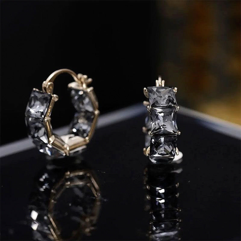 Gray Black Square Zircon Stud Earrings for Women