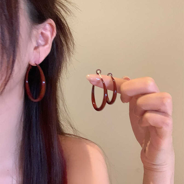 Retro Red Hoop Earrings for Women