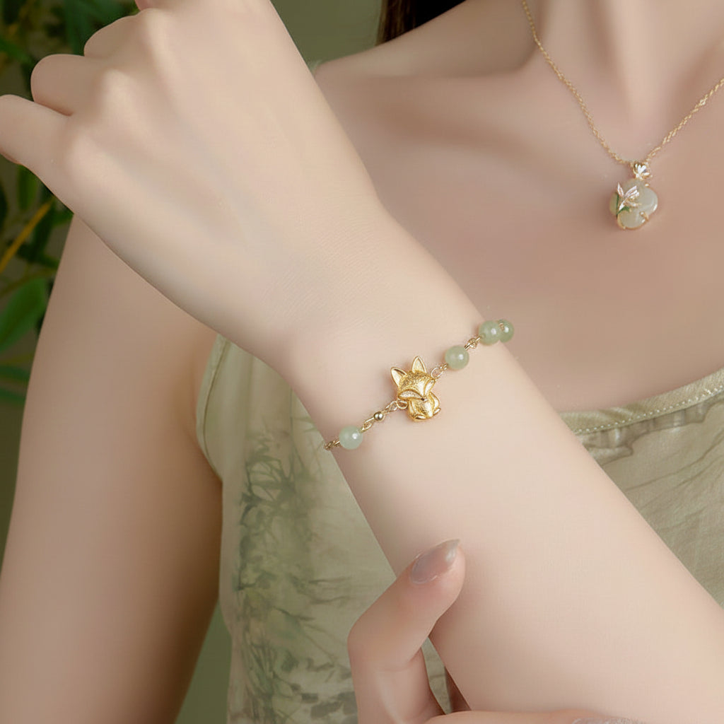 S925 sterling silver four-leaf clover Hetian jade beaded bracelet