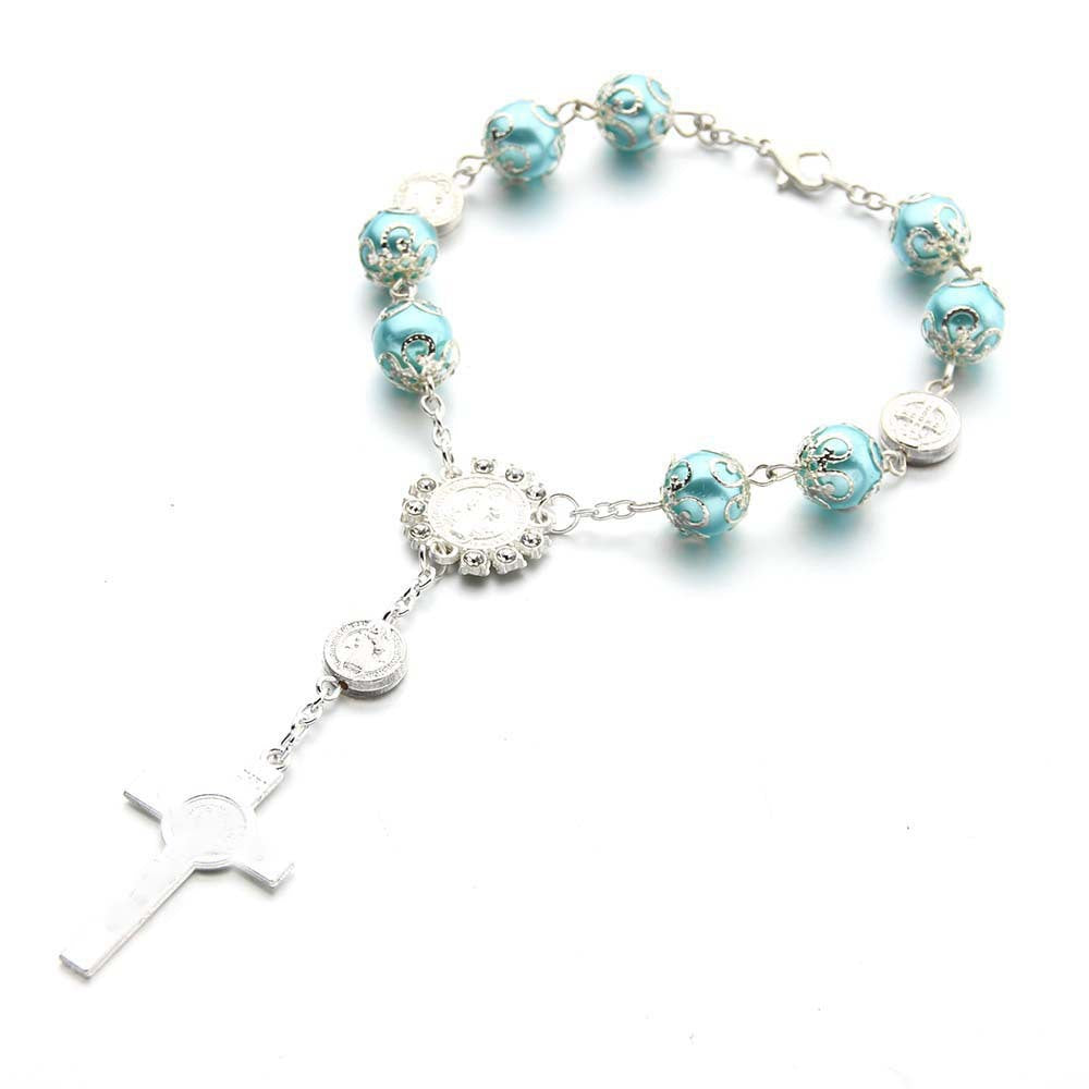 10mm Glass Pearl Beaded Bracelet, Curved Bar Detail