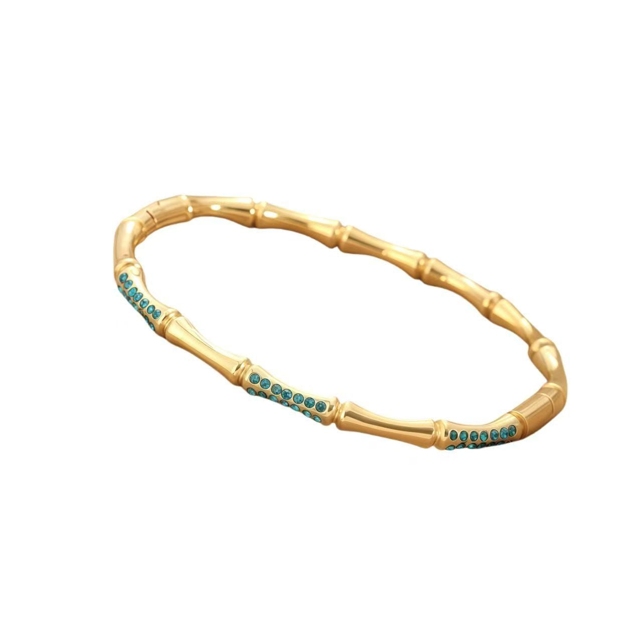 Bamboo Bracelet, Crystal Pavé, Gold-Plated Stainless Steel - view 6