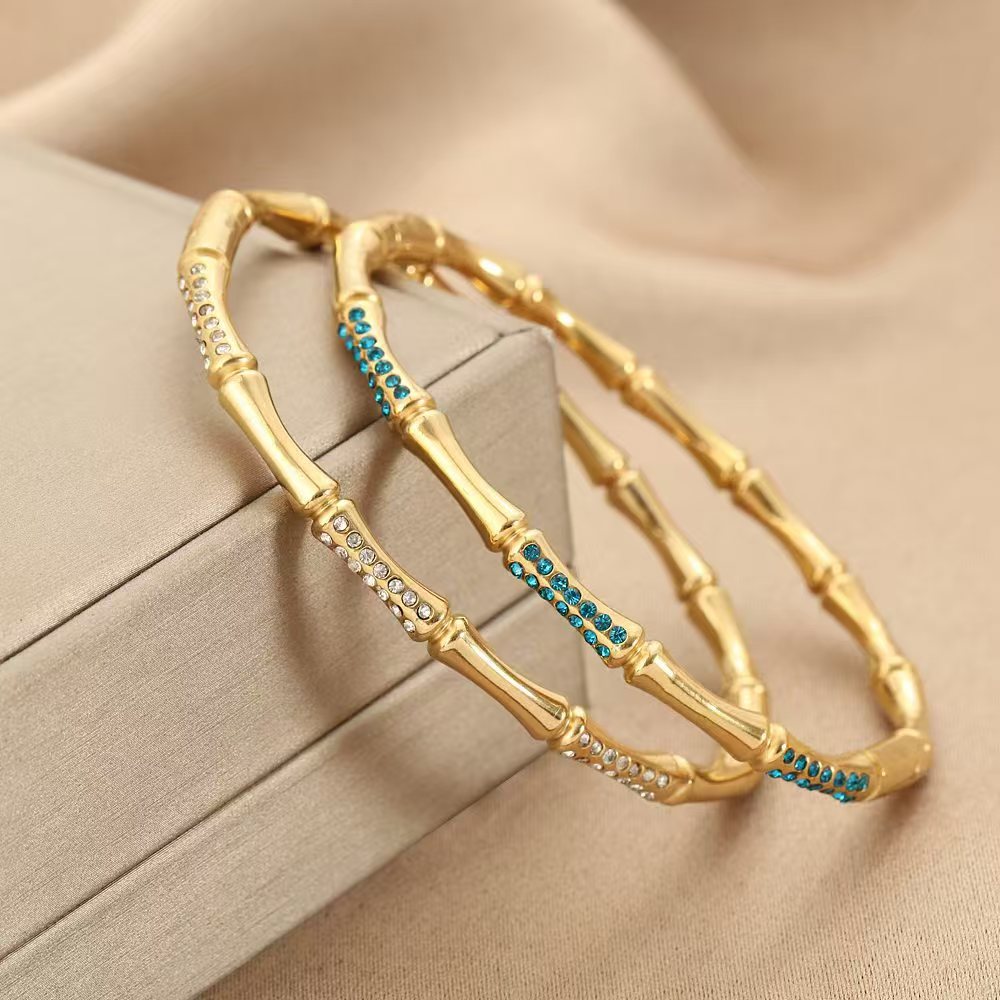 Bamboo Bracelet, Crystal Pavé, Gold-Plated Stainless Steel