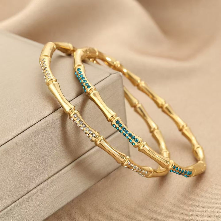 Bamboo Bracelet, Crystal Pavé, Gold-Plated Stainless Steel