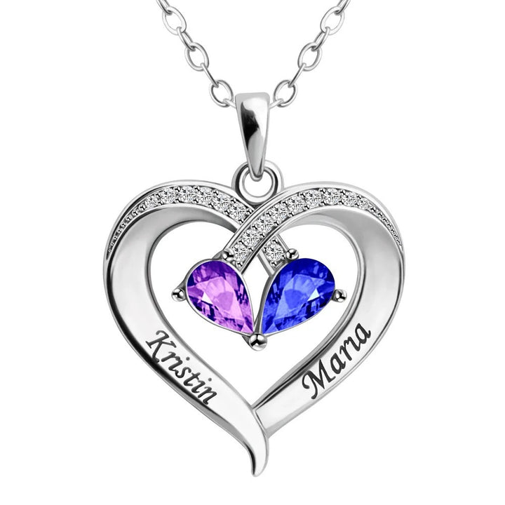 Birthstone-Style Heart Pendant Necklace, S925 Silver - view 2
