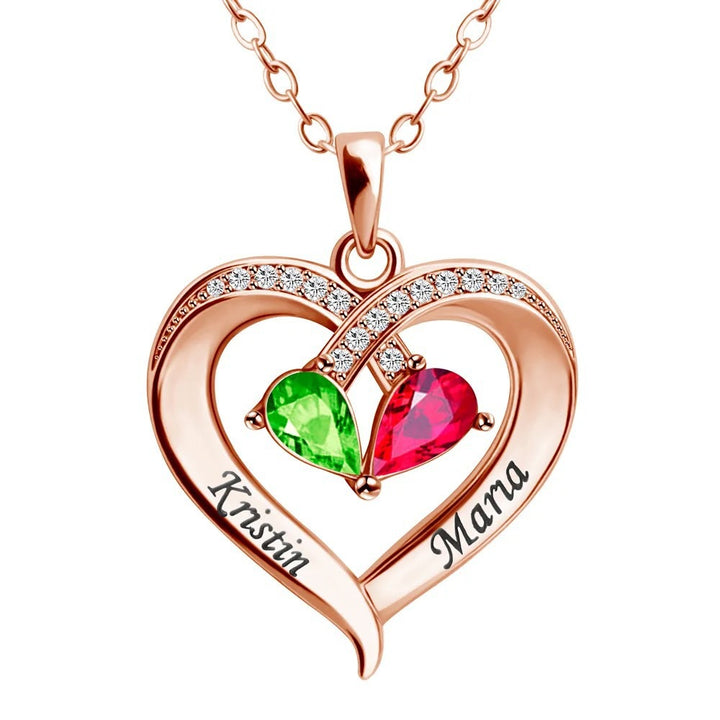 Birthstone-Style Heart Pendant Necklace, S925 Silver