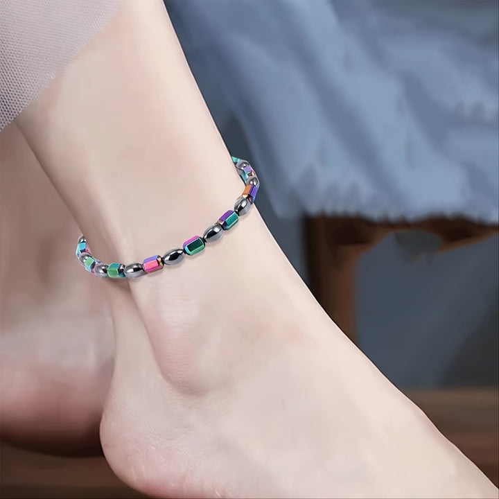 Natural black gallstone magnetic anklet