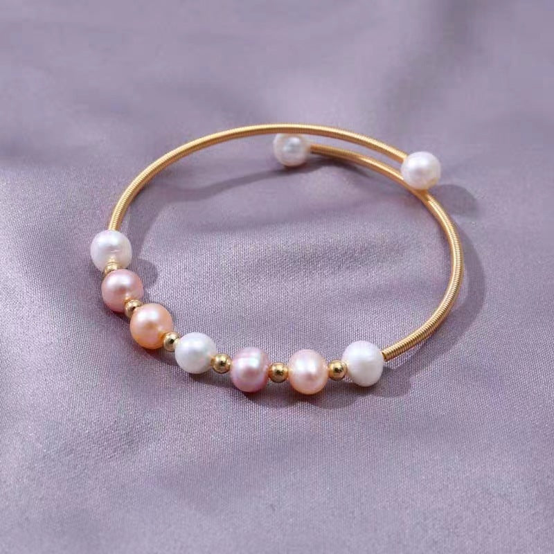 Braided Pearl-Style Bead Bracelet, Gold-Tone, Open Ethnic Style