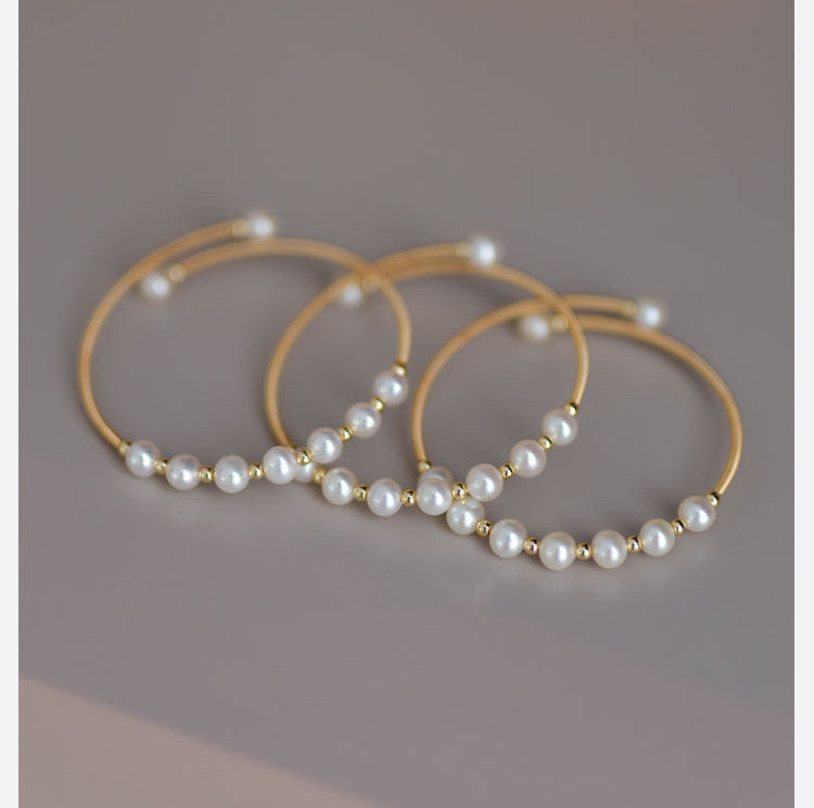 Braided Pearl Bracelet, Gold-Tone, Open Ethnic Style - view 6