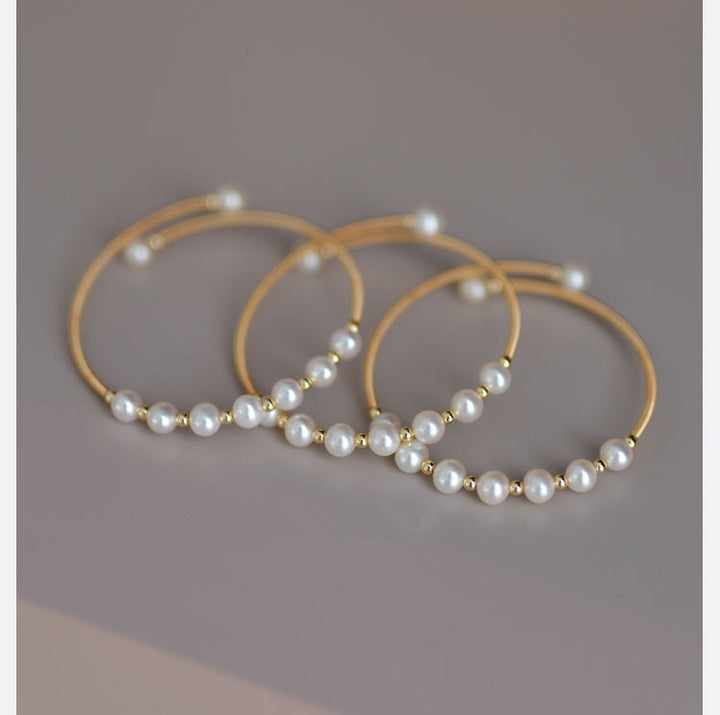 Braided Pearl Bracelet, Gold-Tone, Open Ethnic Style