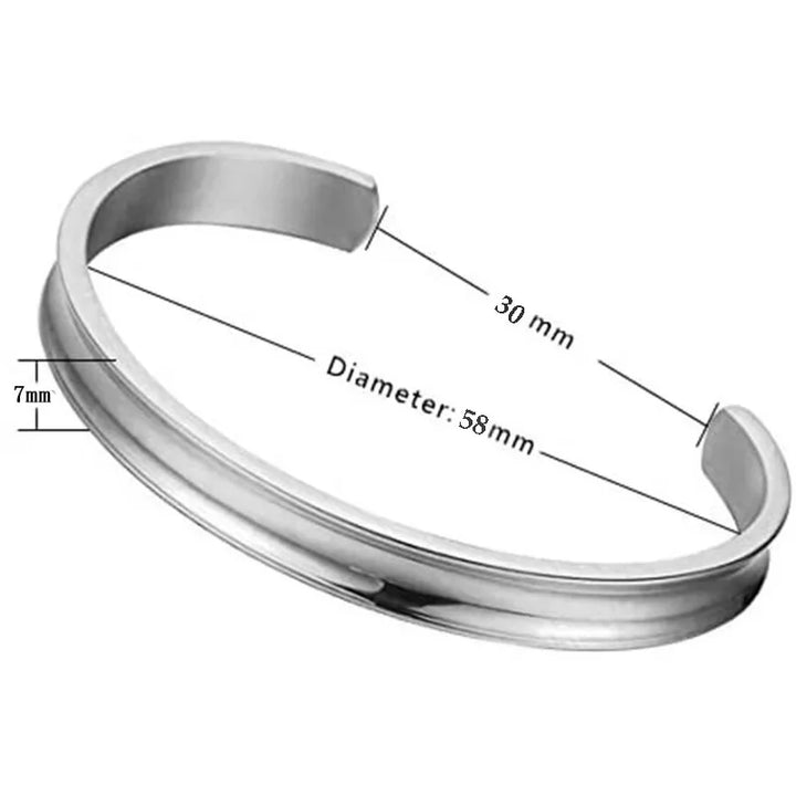 C-Shaped Open Bracelet, Stainless Steel, Arc Groove Design - view 2