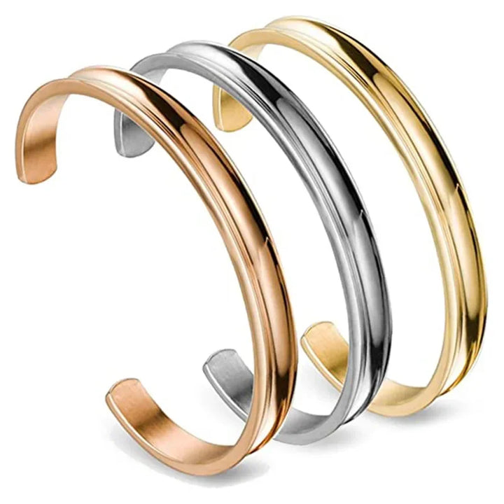C-Shaped Open Bracelet, Stainless Steel, Arc Groove Design