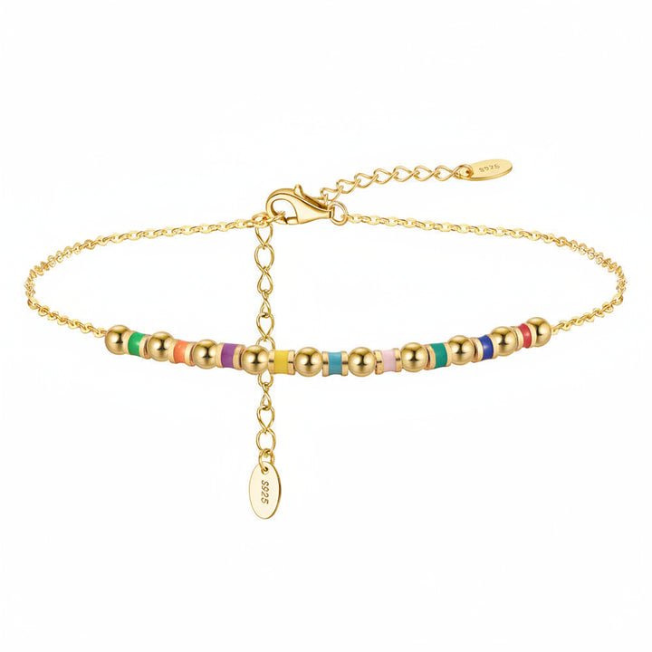 S925 sterling silver colorful beaded anklet