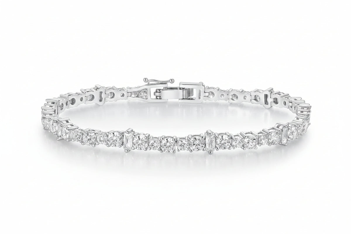 Copper Zircon Tennis Bracelet, Irregular Buckle Design