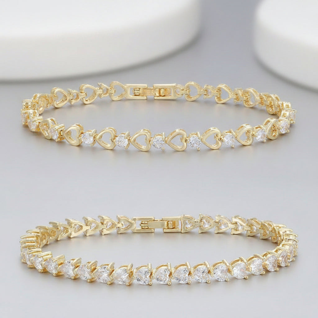 Copper Zircon Tennis Bracelet, Buckle Detail, 14K Gold or White Gold