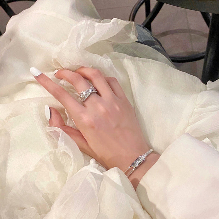 Crystal Pavé Open Bracelet, Geometric Niche Design - view 2
