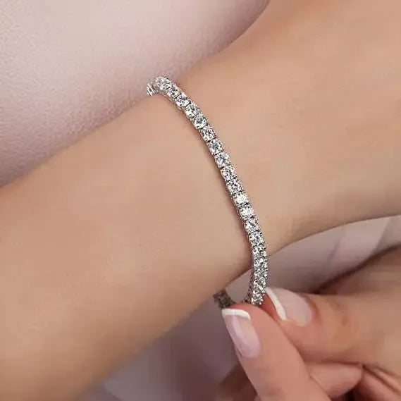 Cubic Zirconia Tennis Bracelet, 4mm Round-Cut, Adjustable Length - view 2