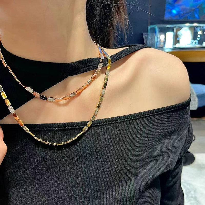 Honeycomb Crystal Pavé Clavicle Chain Necklace, Adjustable Rose Gold