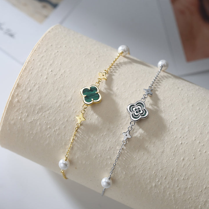 Malachite four-leaf clover charm detail