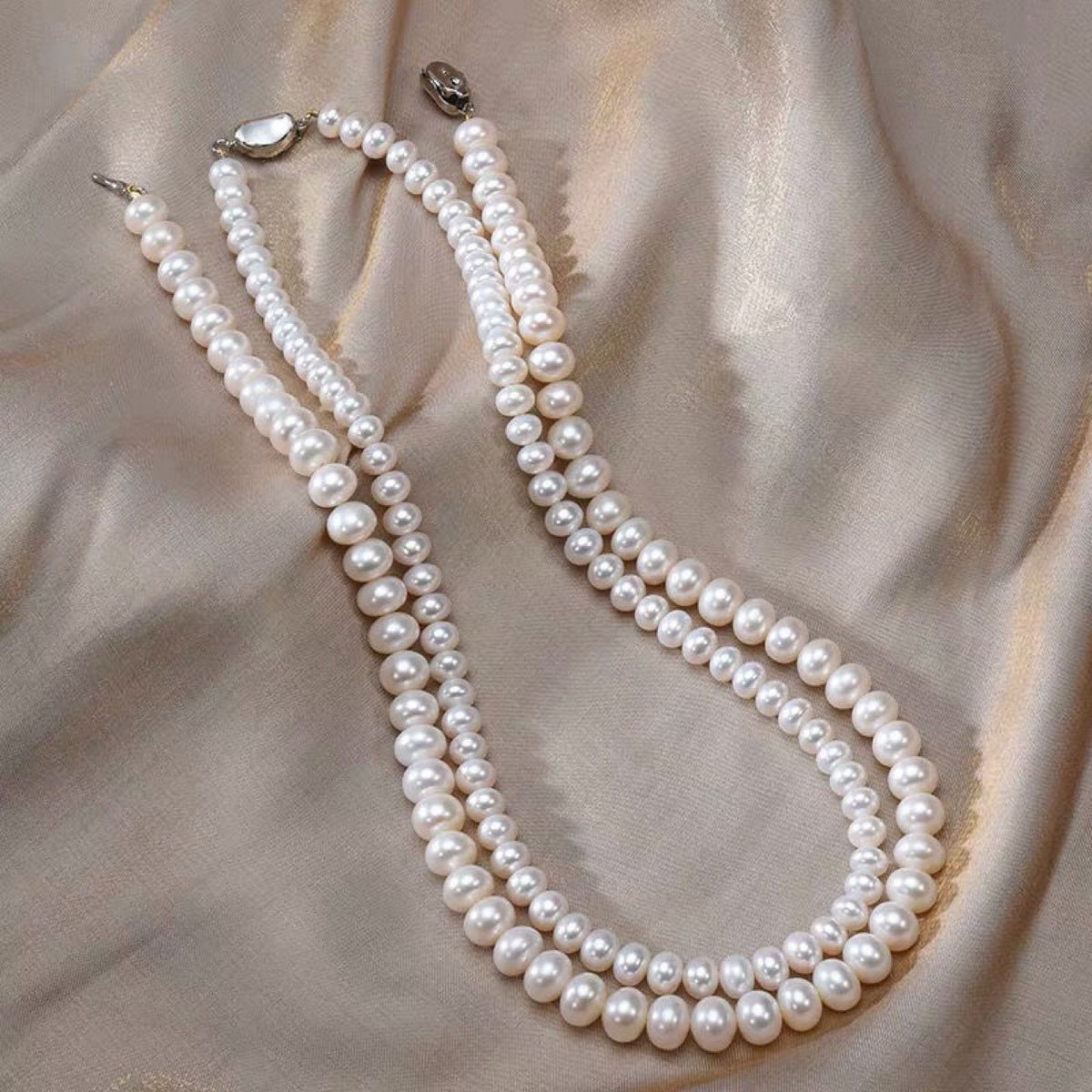 Natural Freshwater Pearl Necklace, Titanium Steel Buckle, Mother's Gift