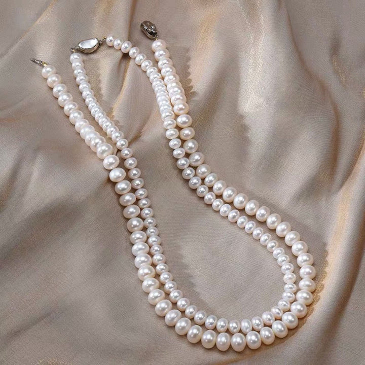 Natural Freshwater Pearl Necklace, Titanium Steel Buckle, Mother's Gift