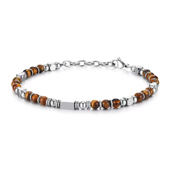 Natural stone beaded bracelet with stainless steel accents