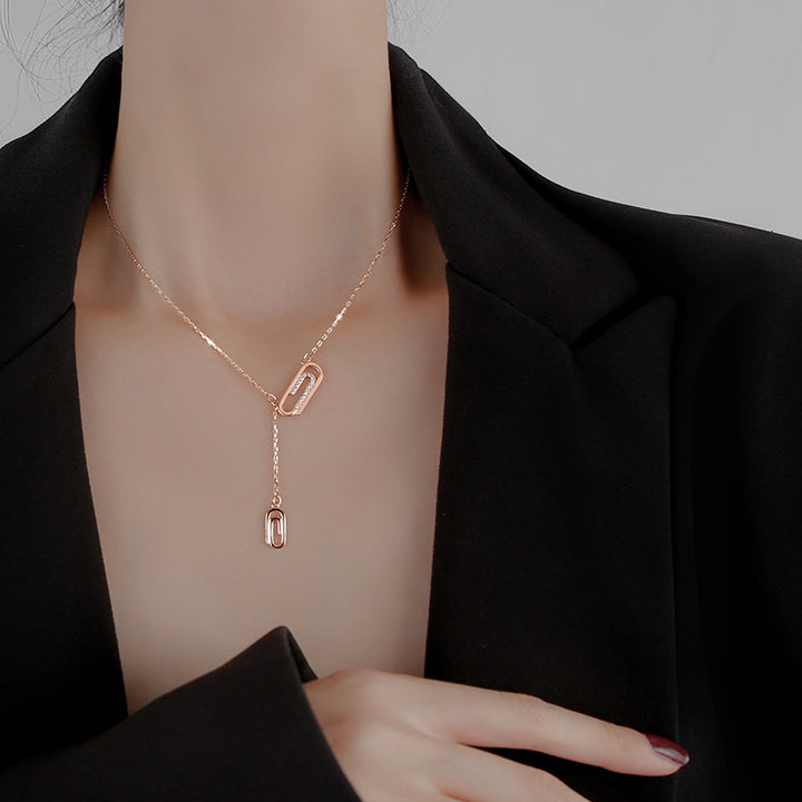 Paperclip Pin Necklace, S925 Sterling Silver, White Gold - view 2