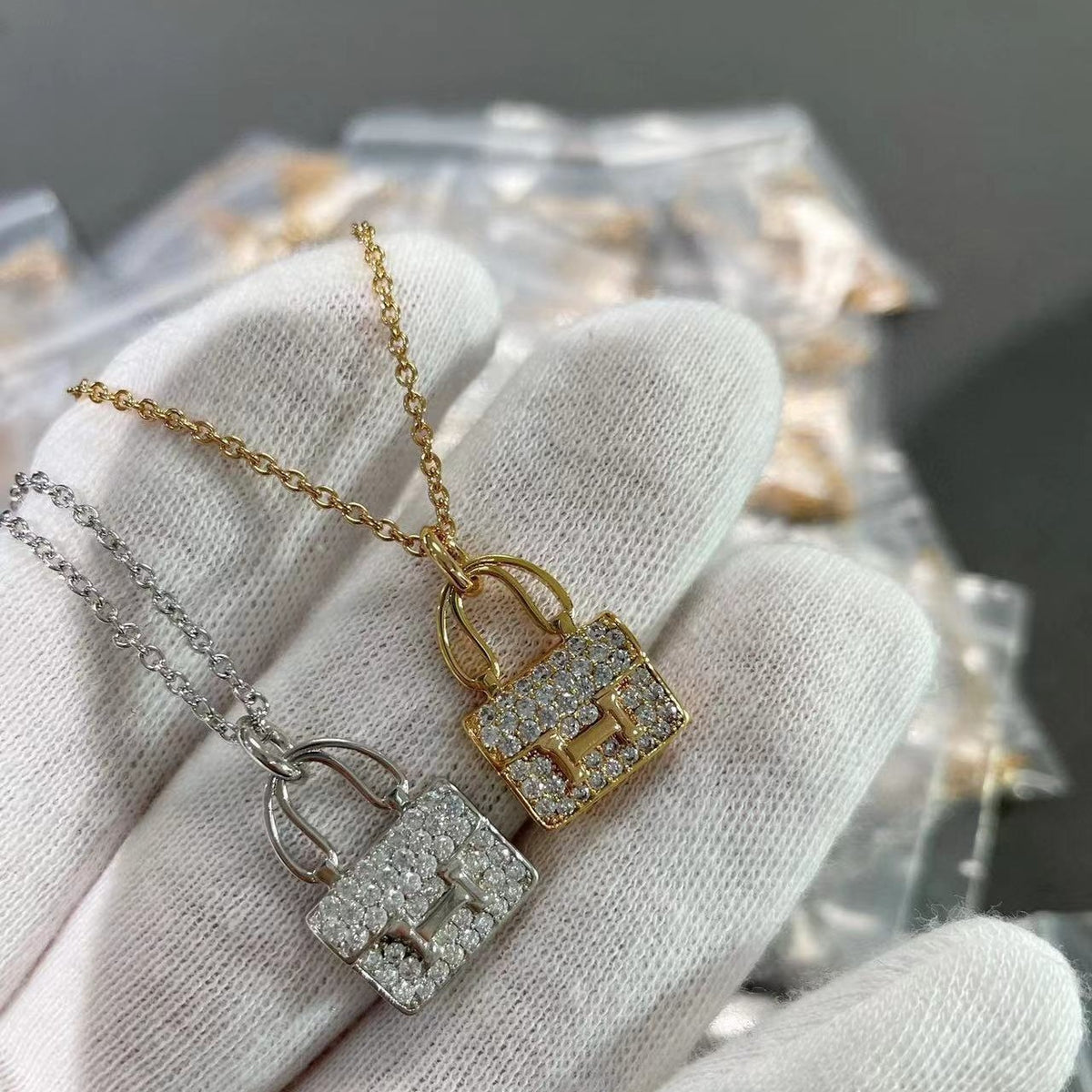 Pavé Letter Pendant Necklace, Vintage Bag-Chain Style, Rose Gold