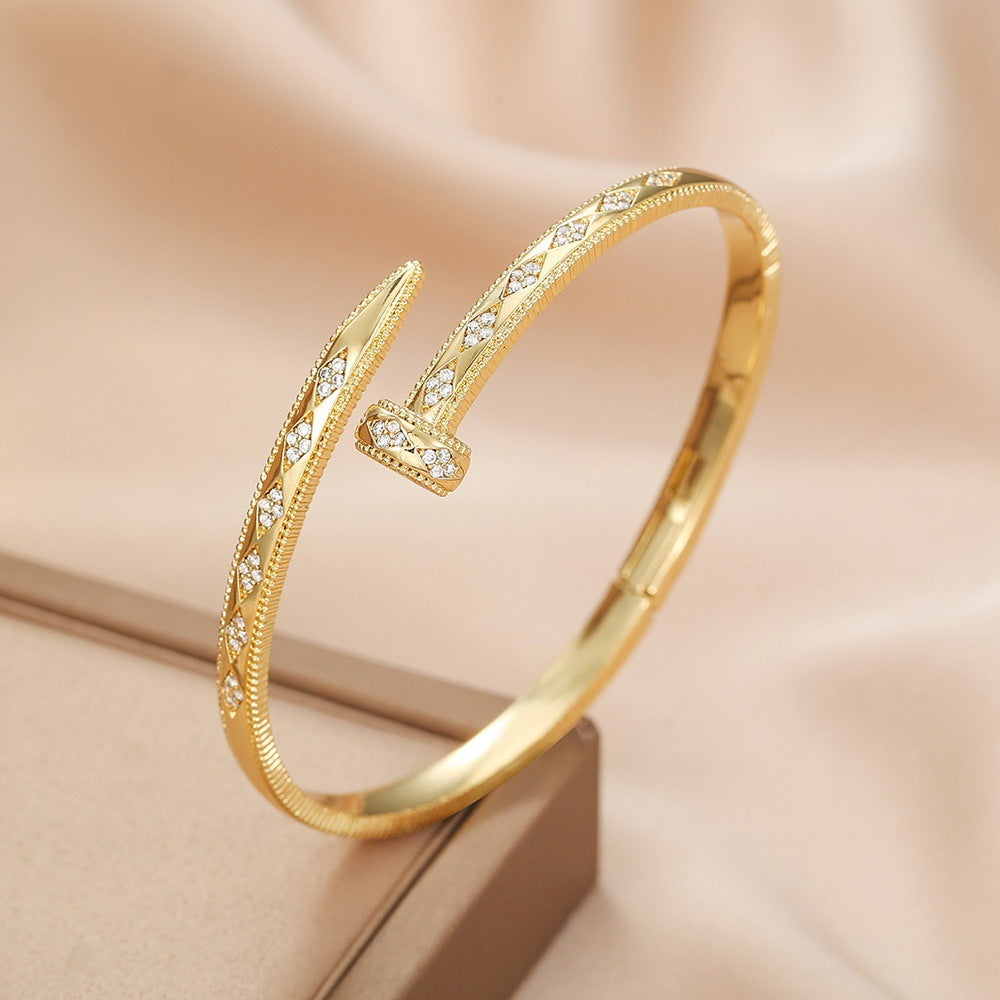 Rhinestone-Studded Open Bracelet, Light Luxury Cuff
