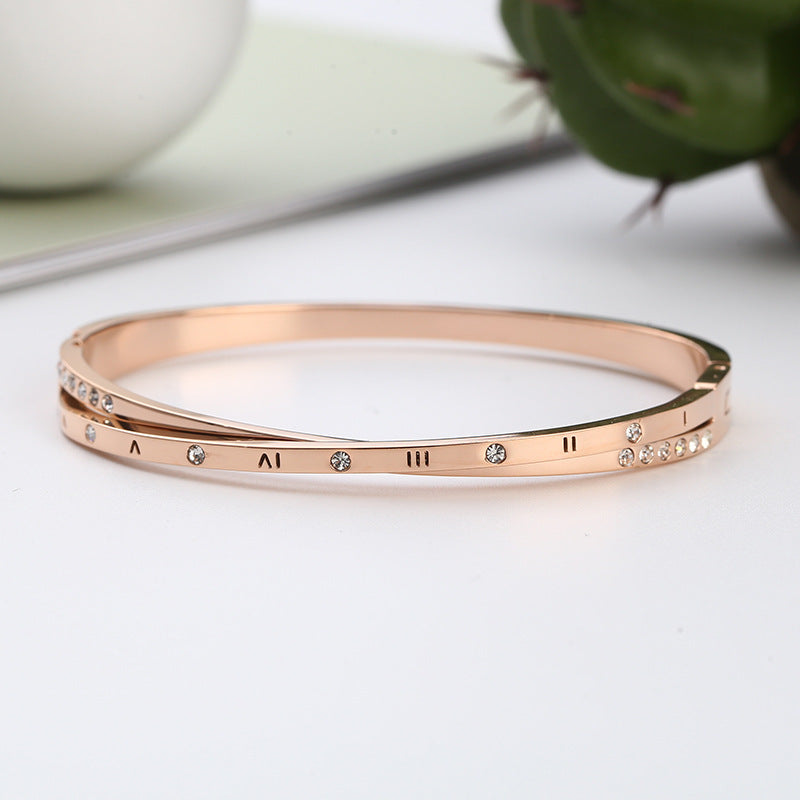 Rose Gold Roman Numeral Bracelet, Titanium Steel