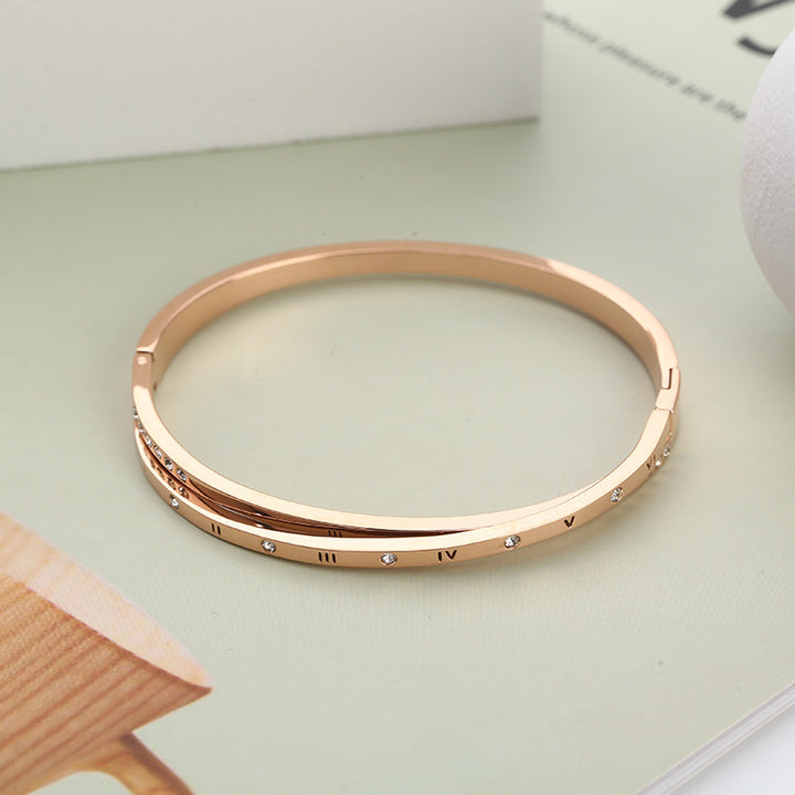 Rose gold Roman numeral titanium steel bracelet