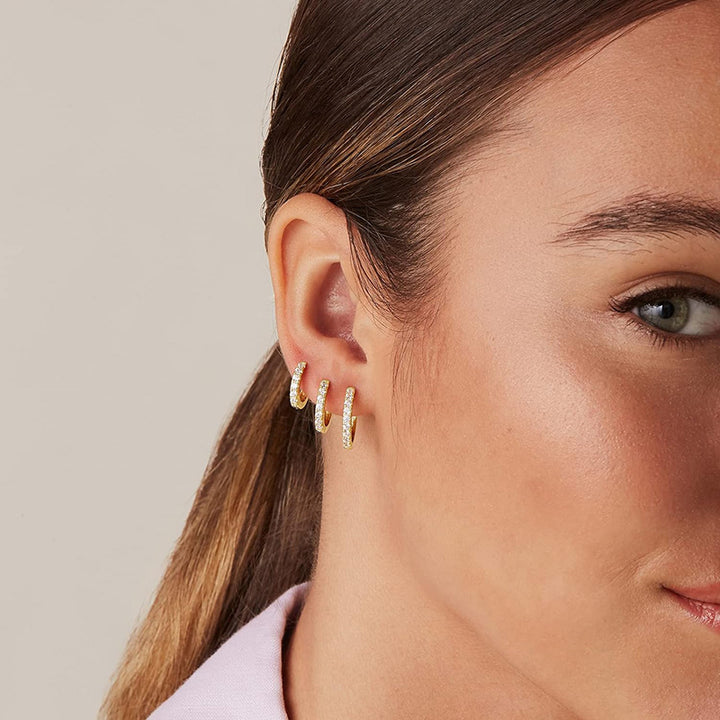 Round Huggie Earrings Set, 3 Pairs, Gold-Plated Brass - view 2