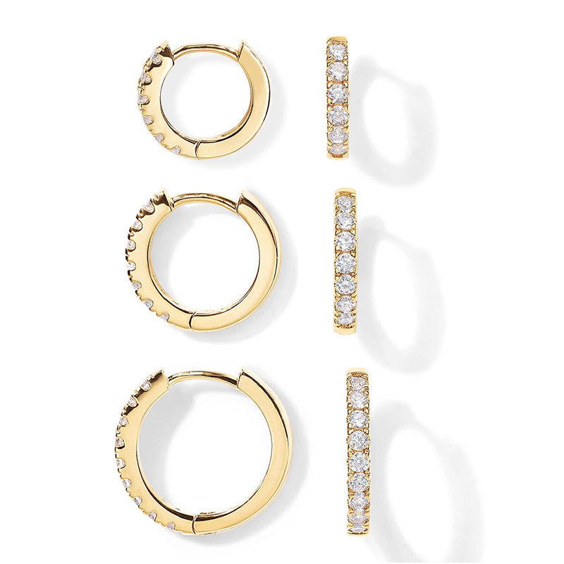 Round Huggie Earrings Set, 3 Pairs, Gold-Plated Brass
