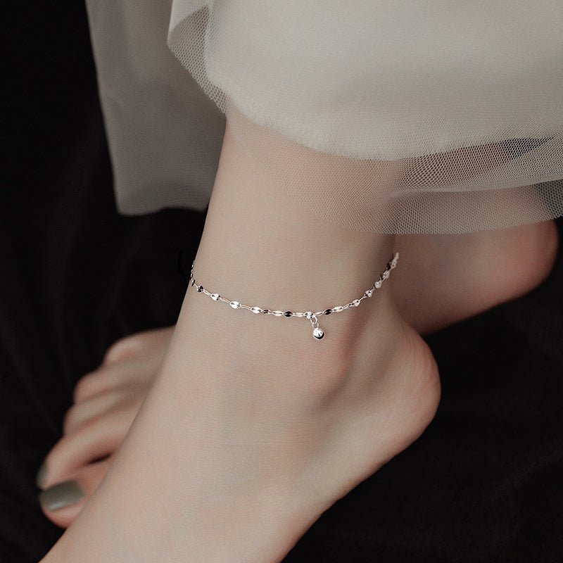 S925 silver bead anklet, gold and white gold