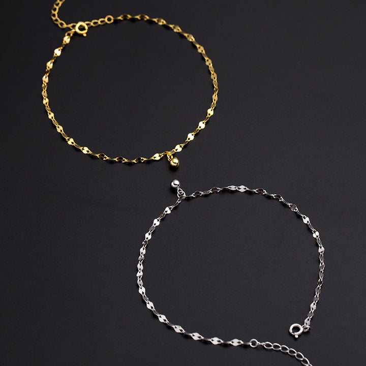 S925 silver bead anklet, gold and white gold