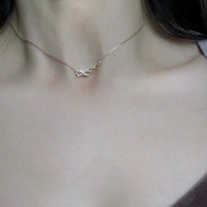 S925 Silver Cubic Zirconia Collarbone Necklace, 14K Gold-Plated, 45cm - view 2