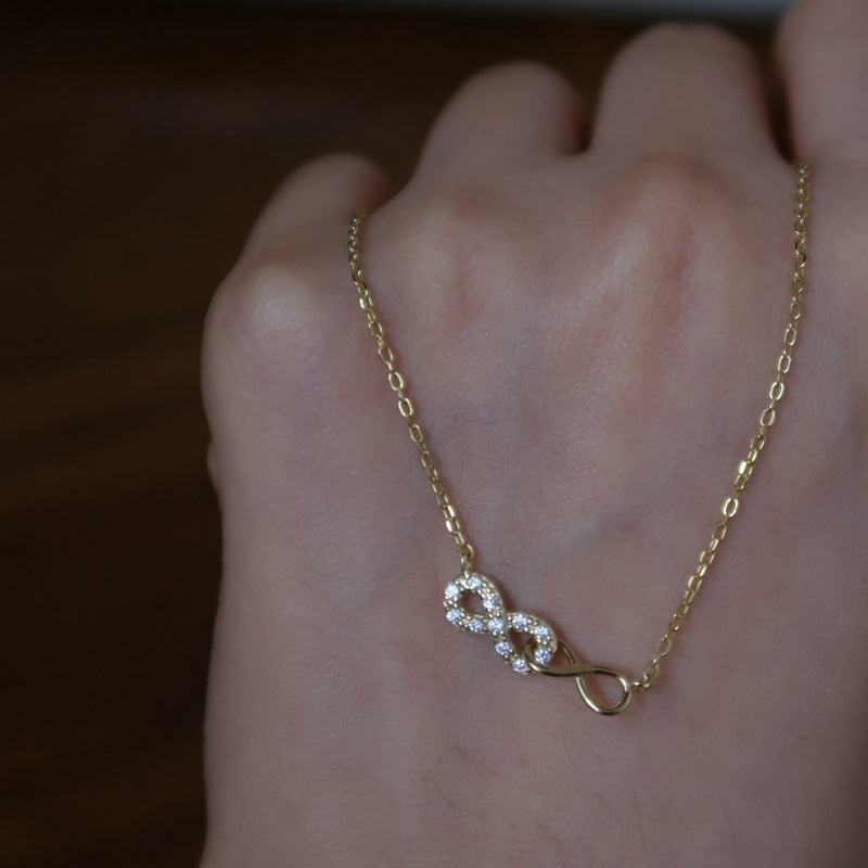 S925 Silver Cubic Zirconia Collarbone Necklace, 14K Gold-Plated, 45cm