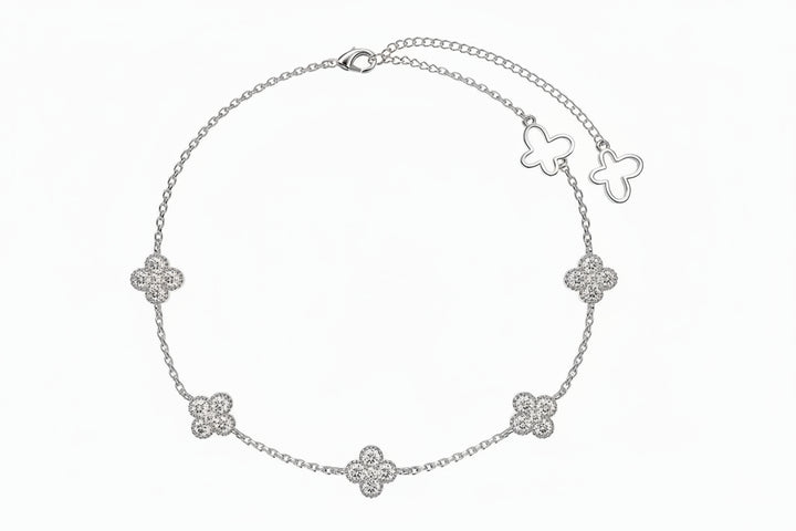 S925 silver four-flower anklet with cubic zirconia