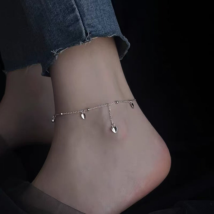 925 silver-plated heart tassel anklet