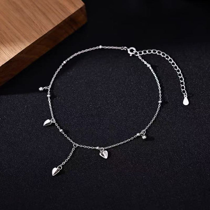 925 silver-plated heart tassel anklet
