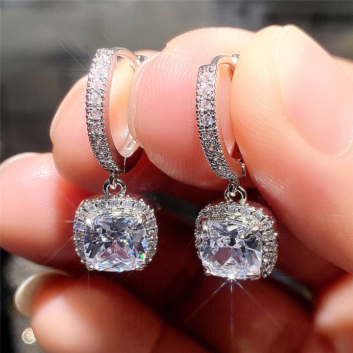 Square Cubic Zirconia Earrings, Brilliant Cut, White Gold - view 2