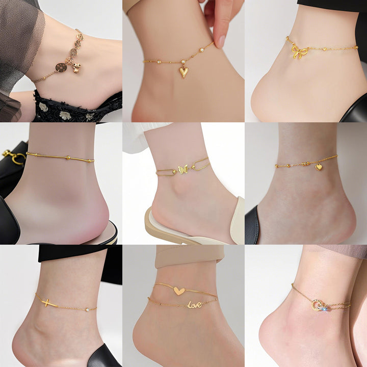 Stainless steel anklet, 18K gold-plated